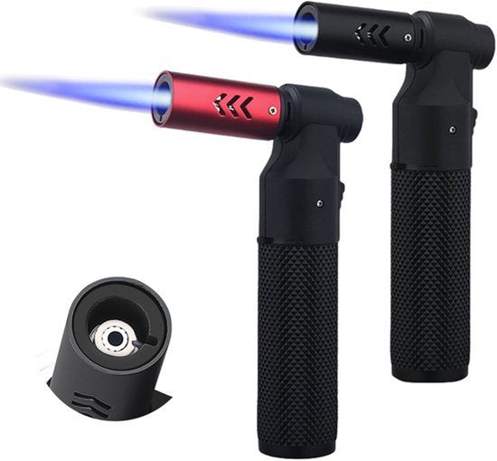 2 Stuks Flambé Brander, Keuken Brander, Flambé Brander, Keuken, Verstelbare Vlam, Bunsen Brander, Keuken, Navulbare Crème Brûlée Brander voor Koken, Bakken, Grillen, Kamperen, Zwart-Rood