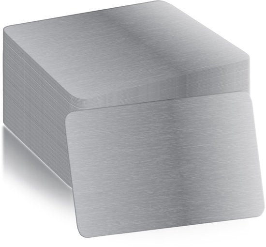 100 stuks blanco visitekaartjes: metalen visitekaartjes, aluminium zilveren blanco gegraveerde visitekaartjes 86 x 54 x 0,2 mm voor thuiskantoor DIY-cadeaubonnen