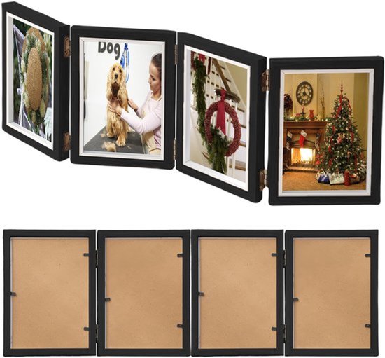Opvouwbare fotolijst voor 4 foto's: 10 x 15 cm met scharnier, collage met glazen paneel, vulbaar en opvouwbaar voor het verzamelen van kunstlijsten (4)