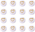 200Pcs Platte Ronde Acryl Hart Kralen 7x4mm Goud Geplateerde Metaal Hartpatroon Losse Spacer Kralen voor Sieraden Maken, Gat: 1.5mm (Wit)
