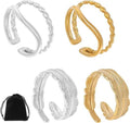 Verstelbare ringen met fluwelen zakje en engelveren - Golflijndesign - Duimring - Sieradenaccessoires voor vrouwen (zilver)