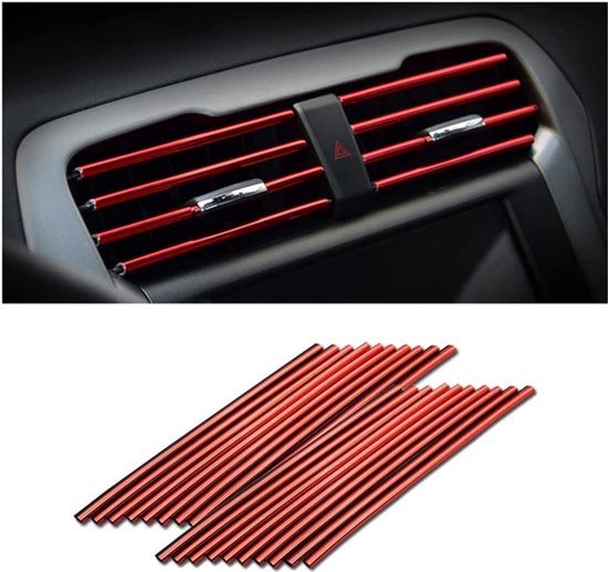 Pak van 20 decoratieve strips voor auto-airconditioning, accessoires voor auto-interieur, meerkleurige sierstrips voor de meeste ventilatiesleuven (rood)