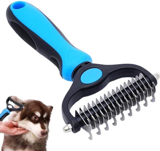 Dubbelzijdig afbreekgereedschap - Onderlaag hark hond, kat borstel - Hond borstels afstotend haar - Hond verzorgingsborstel - Kat verzorgingsborstel, Blauw