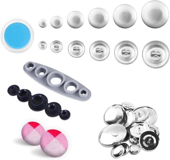 Knopen set met 6 maten | 120 stuks knophoezen | Stof beklede knoppen | DIY knutsel set met installatiegereedschap