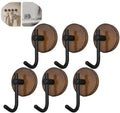 6 stuks - Zelfklevende houten wandhaken - Decoratieve haken in landelijke stijl - Natuurlijke donkere walnootkleur - Design voor aan de muur - Kan worden gebruikt om handdoeken, sleutels, hoeden, jassen, badjassen, tassen, enz. op te hangen