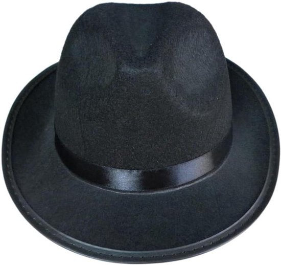 Zwarte Trilby Fedora Hoed met Riem - Wol - Gangster Hoed - Unisex - Feesthoed