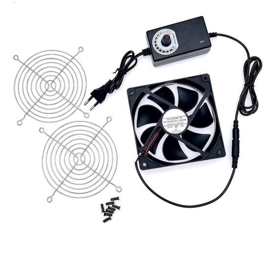 Koelventilator van 12 cm met metalen rooster en instelbare snelheid, geschikt voor huisdieren, ijsmachines en pc-behuizingen, 12V DC voor efficiënte koeling