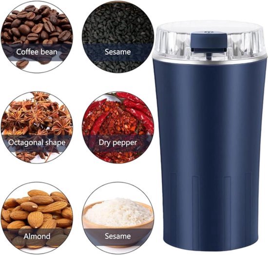 Koffiemolen Electrisch - Elektrische Kruidenmolen - 300W Koffiebonen Maler - RVS Slagmes - Voor Koffiebonen - Noten - Specerijen - Granen - Kruiden - Koffiebonen Apparaat - Koffiemaler Electrisch - Krachtige Maalderij - Snel En Eenvoudig - blauw
