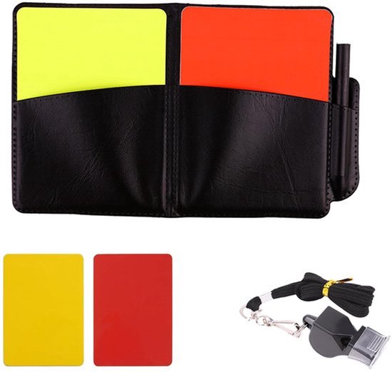 Scheidsrechterskaart, rode en gele voetbalkaart, gele en rode kaart, scheidsrechtersgereedschap voor voetbalwedstrijden (3 stuks, met fluit)