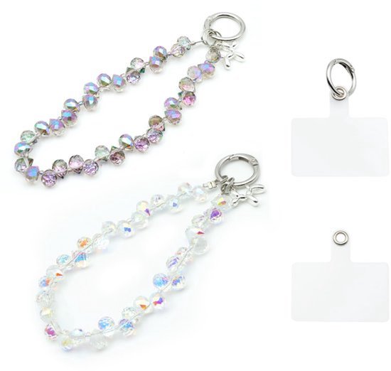 2 stuks telefoonkettingen korte pols mobiele telefoonhanger, kristallen polsband voor mobiele telefoons, glitter telefoonketting, universele telefoonband voor dames, pareltelefoonarmband