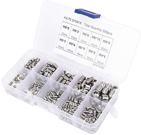 300 stks M3 M4 M5 M6 M8 Roestvrij Staal Bouten Set Inbusbout Inbusbout Assortiment Kit 304 Roestvrij Staal Stelschroef