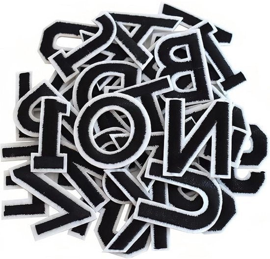 Set van 72 stuks strijkpatches letters en cijfers - opnaaibaar - kleding reparatie - zwart