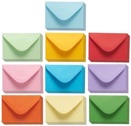 100 Mini Goudenveloppen - 10 x 6 cm, Diverse Kleuren - Gegomde Sluiting voor Veilig Gebruik