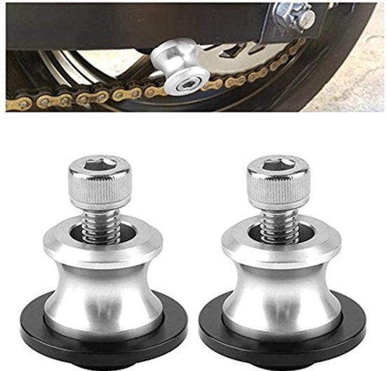 Swingarm Spool, 2 Stuks 8mm Swingarm Slider Spools Staande Schroeven Motorfiets CNC Aluminium Legering Achter Pitch Swingende Coils Vloeiende Steun Swingende Spools (Zilver)