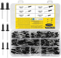 Aluminium Popnagel Set 220 Stuks met Grote Flens voor Metaal Hout Kunststof - Zwart - Popnagel Assortiment met Platkop - Nagels M3,2/M4/M5 x 8/10/12/14/16mm