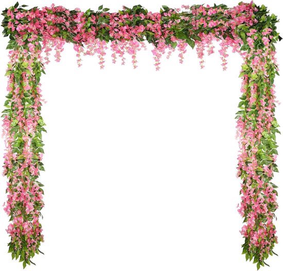Kunstbloemen Slinger Met 26 Voeten Voor Hangende Bloemdecoratie - Blauweregen Wijnstok (Roze)