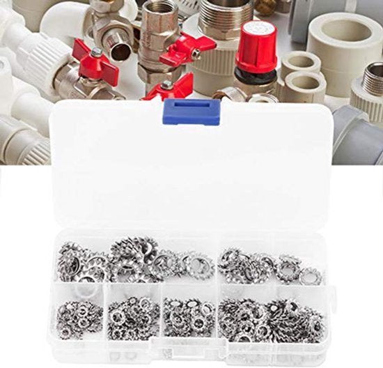 300 stks Externe Tand Slot Ster Wasmachine Rvs Anti-Losse Pakking Ringen Borgringen Assortiment Kit M2.5 M3 M4 M5 M6 M8,Pakking borgring
