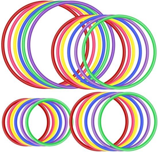 24 Stuks Plastic Toss Ringen Set - 4 Maten - 6 Kleuren - Voor Binnen en Buiten Spellen