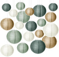 20 stuks papieren lantaarns, saliegroen, papieren lantaarns, ronde lampenkap voor bruiloft, rustiek, verjaardagsfeest, bruidsfeest, saliegroen, decoratie (Ø 15 cm/20 cm/25 cm/30 cm)