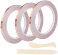 Koperfolietapeset voor glas-in-lood-knutselwerkjes, 5 mm x 60 m, 3 rollen zelfklevende geleidende tape met 2 stuks gereedschapsbenodigdheden voor EMI-afscherming, elektrische reparatiepapiercircuits