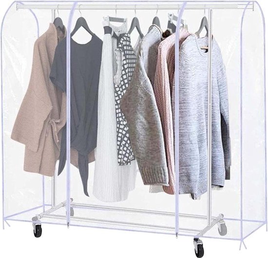 Kledinghoes lengte 180 cm - Grote transparante hoes met ritssluiting - Waterdichte beschermhoes voor kledingstandaard - Beschermt kleding tegen zon en stof Hoes voor kledingrek