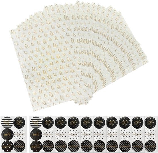 60 stuks van 35 x 50 cm inpakpapier met 10 stickers - Bedankt - Tissuepapier voor verpakkingen - Handwerk voor handgemaakte doe-het-zelfproductie - Cadeauvulling (wit)