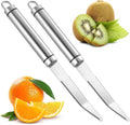Set van 4 roestvrijstalen grapefruit-lepels en mes met gekartelde randGebogen grapefruitschiller en fruitschiller voor in de keukenGebogen snijgereedschap voor citrusvruchten met roestvrijstalen mes