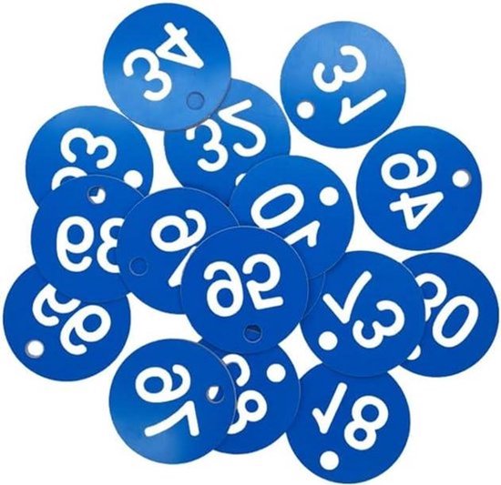 Gegraveerde Nummer ID Sleutellabels 35 mm - Blauw - 50 stuks - Nummered Sleuteltags - 1 tot 100