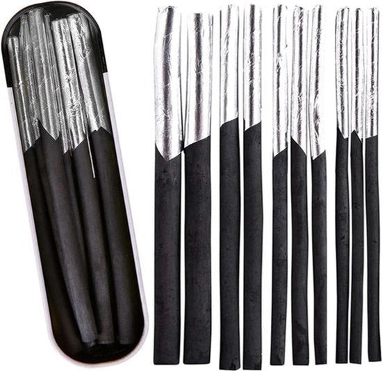10 stuks tekenkoolset houtskoolstiften in zwart 4 verschillende maten - Aluminium case professionele set voor tekenen, schetsen en kunst