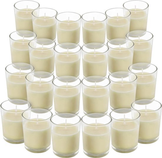 Helder Glas Votief Kaarsen (24 stuks) - Geurloos - 12 Uur Brandtijd - Witte Wassen Kaarsen - Huwelijken - Spa's - Aromatherapie