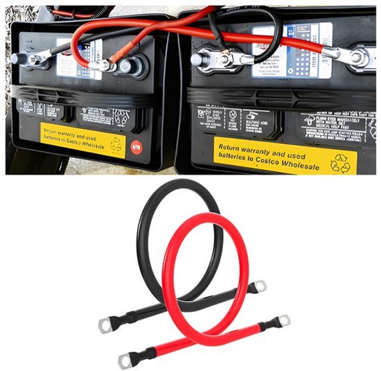 Pakket van 2 accukabels 30 cm, multifunctionele koperen accu-aardkabel, universele motoraccukabel met 2 ogen, voor motorfietsen, zonneauto's, grasmaaiers, vaartuigen en auto's