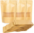 100 stuks kraft papieren zakken met ritssluiting, herbruikbaar en stevig, ideaal voor noten, koffiebonen, theebladeren en kruiden bewaren