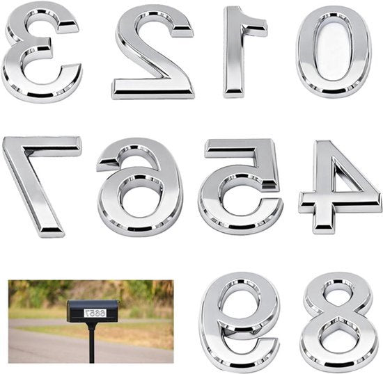 Zelfklevende huisnummers 3D - Set van 10 - Nummer 0 t/m 9 - Deurnummerplaat - Stickers voor brievenbus, woning en kantoor