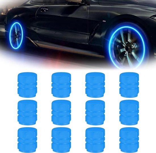 Lichtgevende autobandenventieldoppen - 12 stuks - fluorescerende ventieldoppen - stofdicht - universeel - vrachtwagens - SUV's - motorfietsen. .