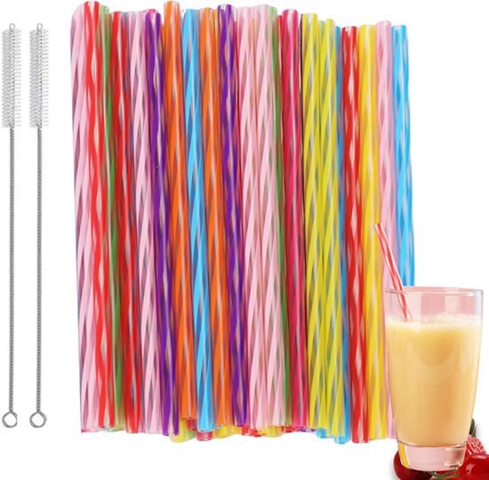 Kleurrijke Harde Plastic Drinkrietjes - Milieuvriendelijke Regenboog Rietjes - Herbruikbaar en inclusief Reinigingsborstels - Geschikt voor Feesten, Bruiloften en Verjaardagen - Set van 72 Stuks