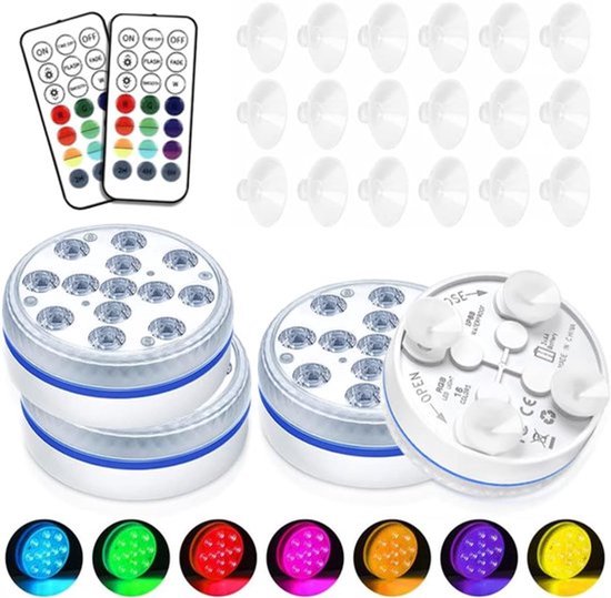 Onderwater LED Lichten - Pack van 4 - 16 RGB Kleuren Veranderingen - Verlichting voor Zwembad en Vijver met RF Afstandsbediening - Zuignappen - IP68 Waterdicht - Decoratieve Verlichting