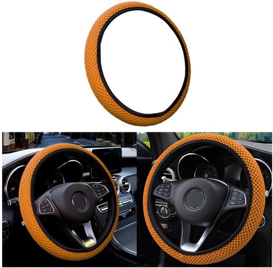 Universele stuurhoes voor auto's, diameter 37-38 cm, elastische stuurhoes, ademende microvezel-ijszijde, warm in de winter en koel in rstate, antislip, geurloos (oranje)