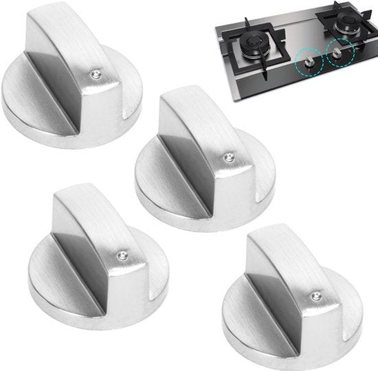 4 Stuks Universele Bediening Knoppen voor Gasfornuis, 6mm Metalen Knoppen, Fornuis Knop, Draaibare Verstelknoppen voor Kooktoestellen, Ovens en Kooktafels