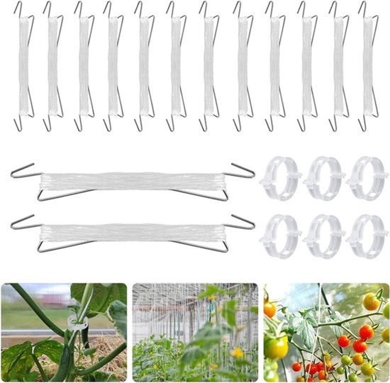 Metalen Tomatenhaken en Clips voor Tomaten - 20 stuks Tomatenhaken met Koord en Tomateclips - Tomatenklemmen voor Klimplanten en Groenten