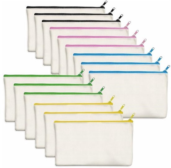 15 stuks onbehandelde katoencanvas DIY knutsel rits - make-up tasje - onbehandelde katoencanvas - DIY knutsel rits - zakjes, etuis en potloodetui - voor make-up, cosmetica, toilettas en kantooropslag
