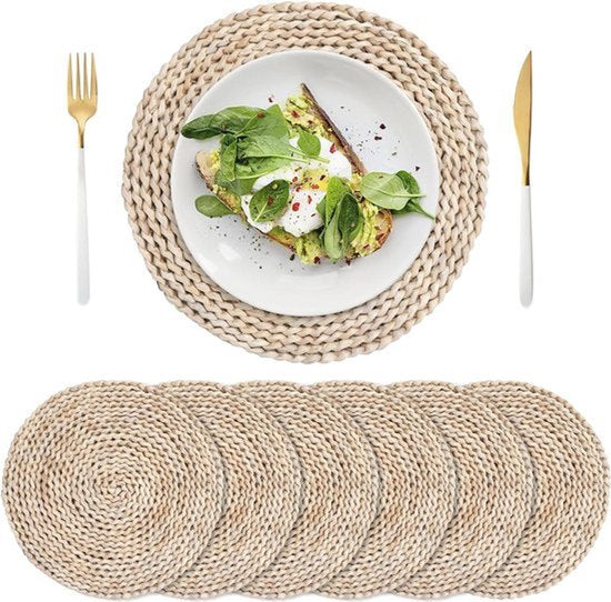 Geweven maïsschil placemats - 6 stuks - natuurlijke rotan - ronde tafelmatten - stro gevlochten - diner/salontafel - 30 cm ronde geweven placemats