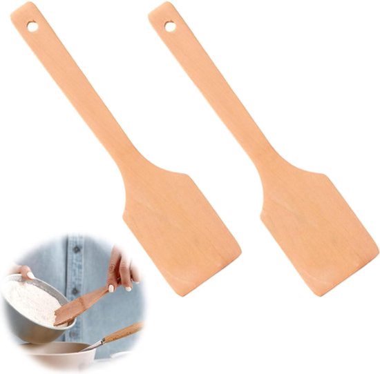Spatel Set - Hittebestendige Houten Spatel - Anti-aanbakkeukengerei - Beukenhout - Koken en Bakken - 28,5 cm