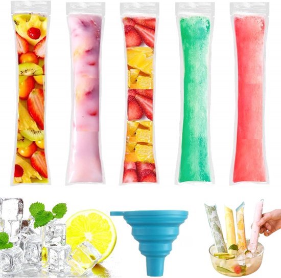 100 stuks - Popsicle zakjes - BPA-vrije ijspop - Ijslollenzakjes - Met trechter - IJsvormpjes - Voor yoghurt, ijsbonbons, feestfavorieten
