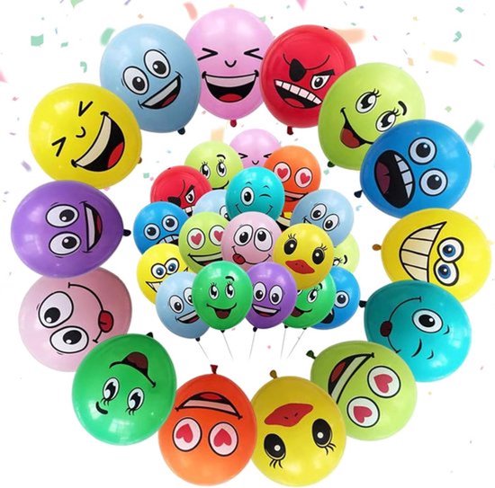 100 stuks kleurrijke latex ballonnen met smiley gezichten uit de Emotion-serie, ideaal voor verjaardagsfeestjes en feestelijke decoratie voor jongens en meisjes