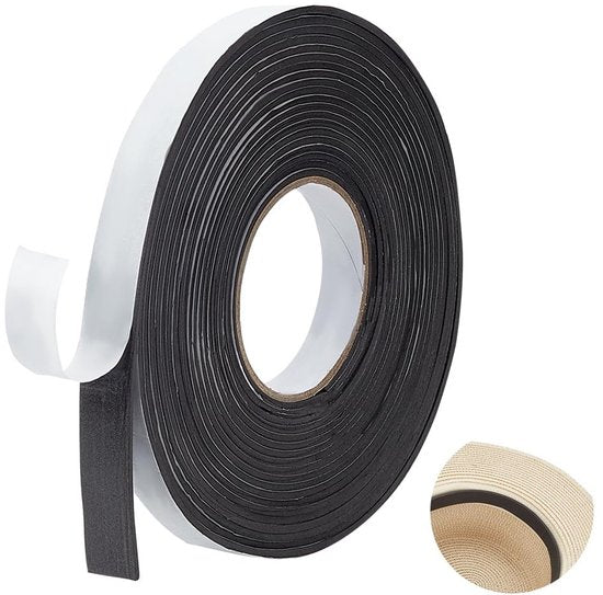 10M Hoed Tape Rol Zwart - Maatverkleiner Foam Invoegstrip voor Fedora en Baseball Caps, Zelfklevend en 2cm Breed
