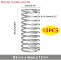 10 stuks drukveren, veer van roestvrij staal 304, draaddiameter 0,7 mm, buitendiameter 4 mm, lengte 15 mm