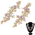 Set van 2 goudkleurige symmetrische strass applicaties met AB kristal bloemen, 22x6,5 cm, ideaal voor het versieren van bruidsriemen, trouwjurken en DIY kledingprojecten