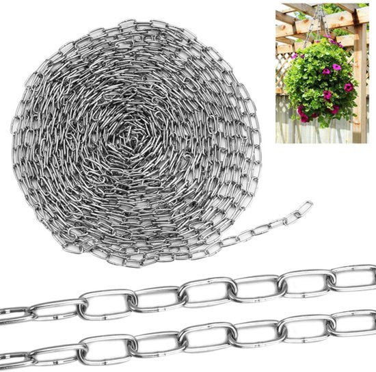 Stalen ketting verkocht per meter, 10 m metalen ketting, diameter 1,5 mm ketting roestvrij staal, ronde stalen ketting, sterk voor het ophangen van lampen, zandzak, hangstoel,