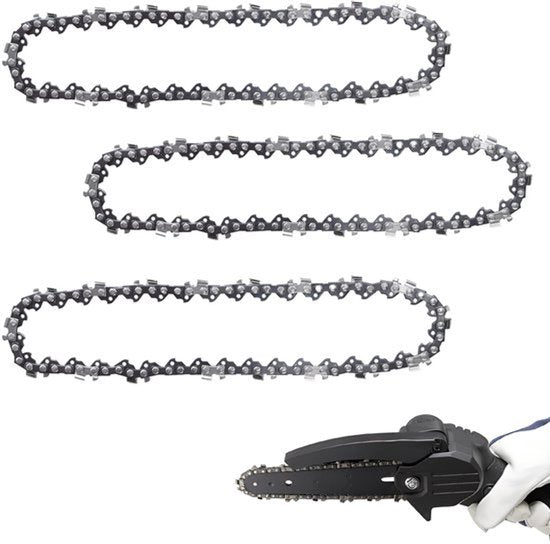 3-delige 4 inch mini-kettingzaagketting, stalen kettingzaagketting ter vervanging van kettingzaagbladen voor mini-kettingzagen en het snoeien van bomen (28 aandrijfschakels)