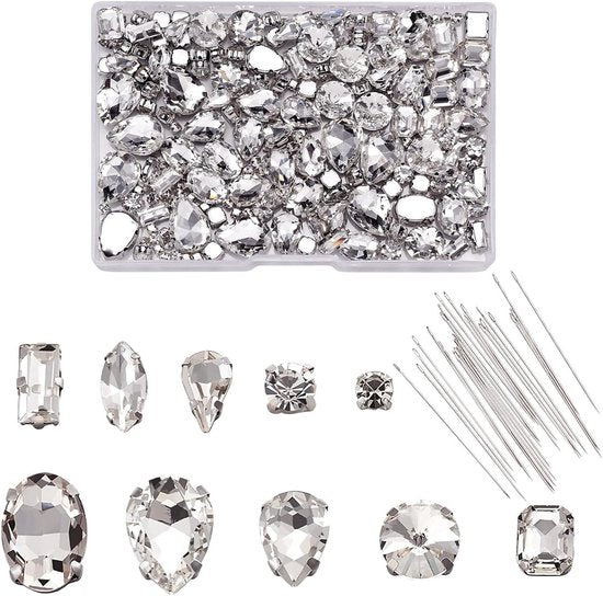 180 stuks glas naai-steentjes met naalden kristal naai-op klauw strass met gat voor doe-het-zelf jurk kleding schoenen tas decoraties van PandaHall